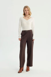 Pantalón Mujer Recto Chocolate