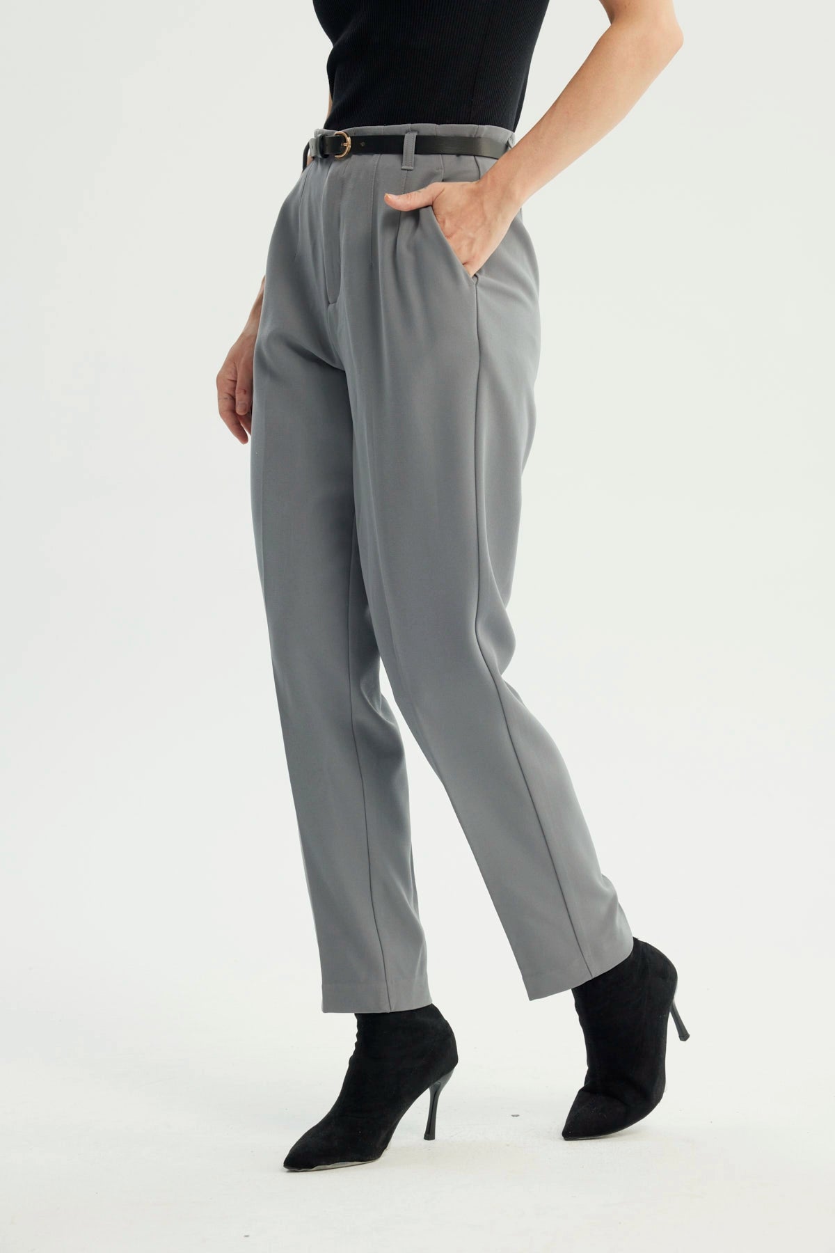 Pantalón Mujer Pitillo Gris Oscuro
