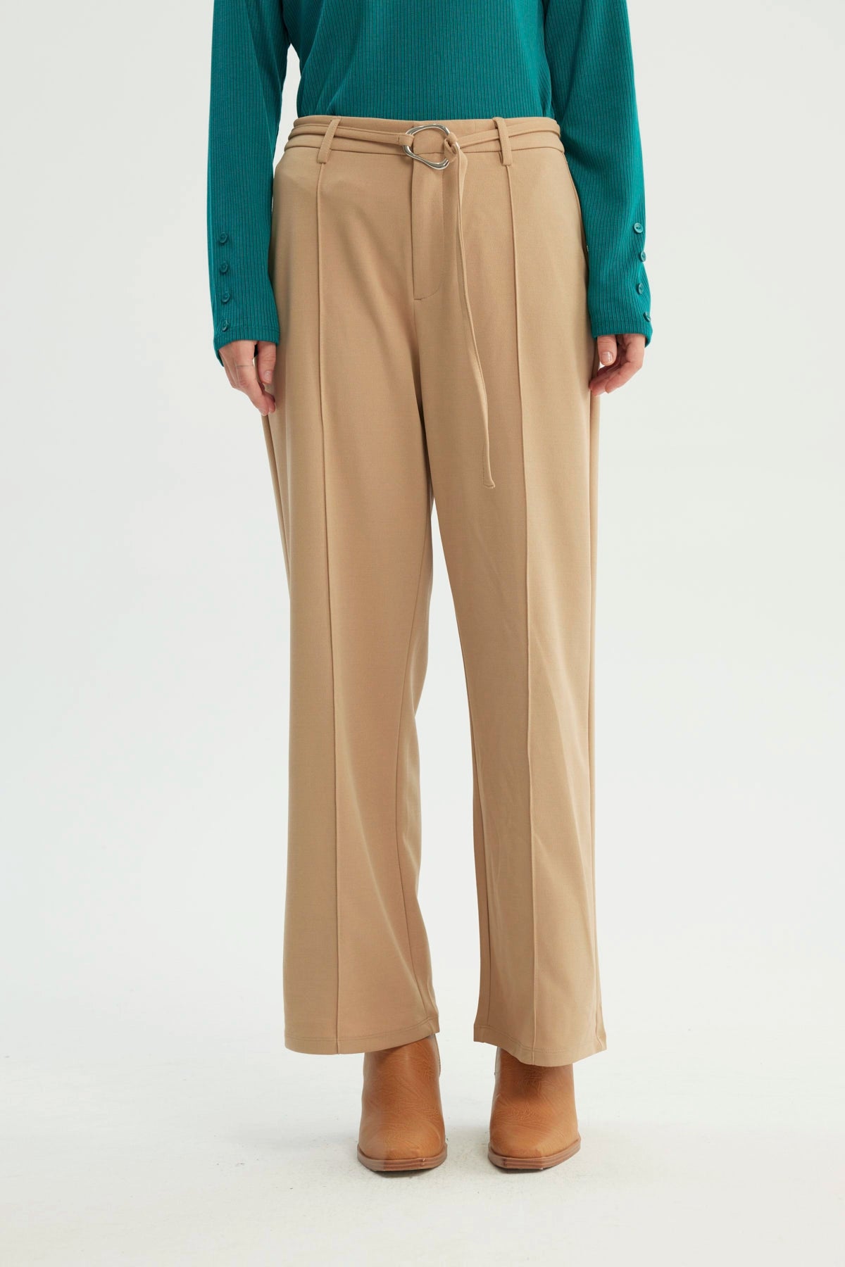 Pantalón Mujer Wide Leg Beige