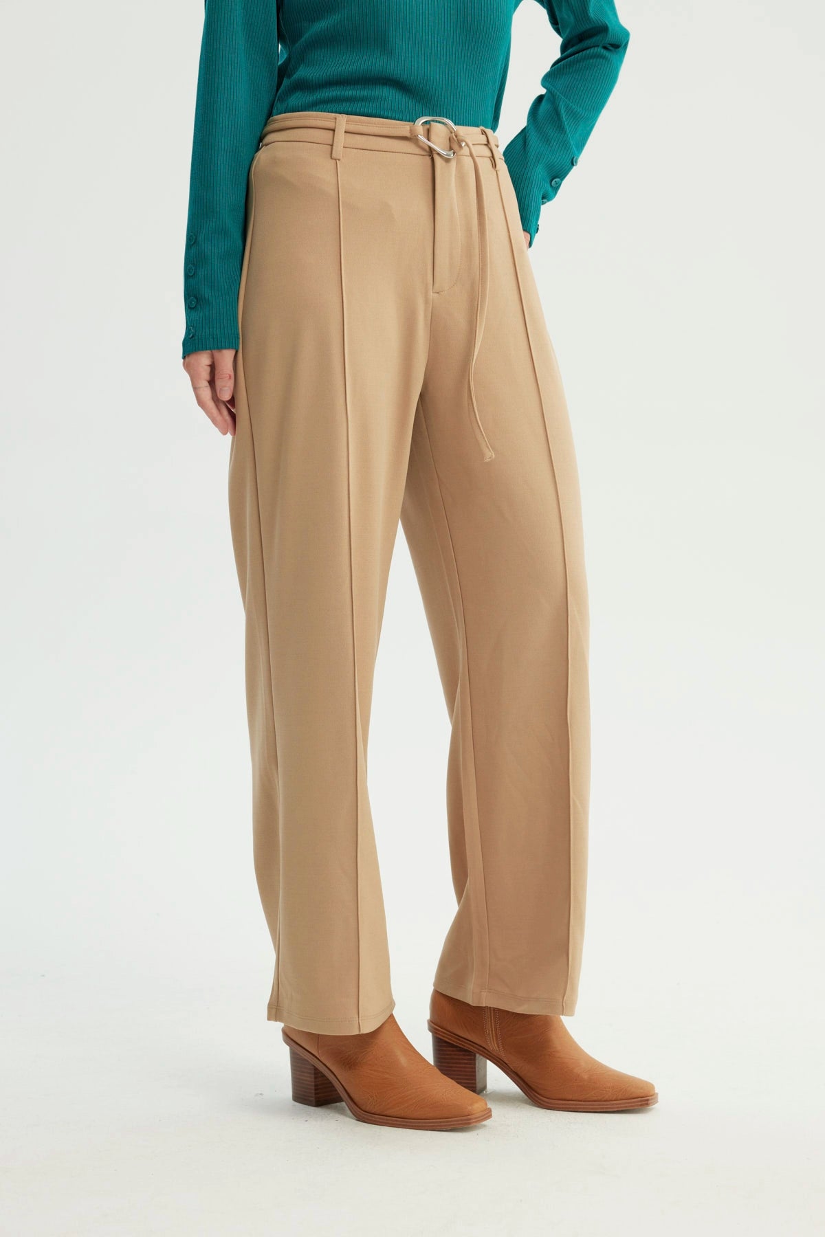 Pantalón Mujer Wide Leg Beige