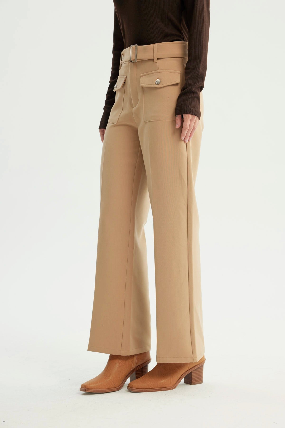 Pantalón Mujer Wide Leg Beige