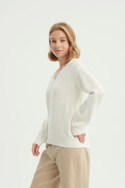 Sweater Mujer Classic Cuello V Crema