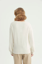 Sweater Mujer Classic Cuello V Crema