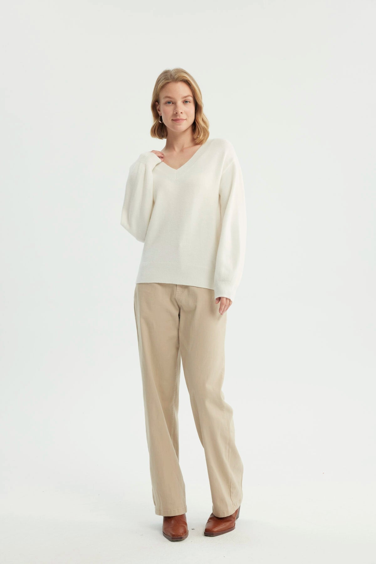 Sweater Mujer Classic Cuello V Crema