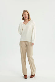 Sweater Mujer Classic Cuello V Crema