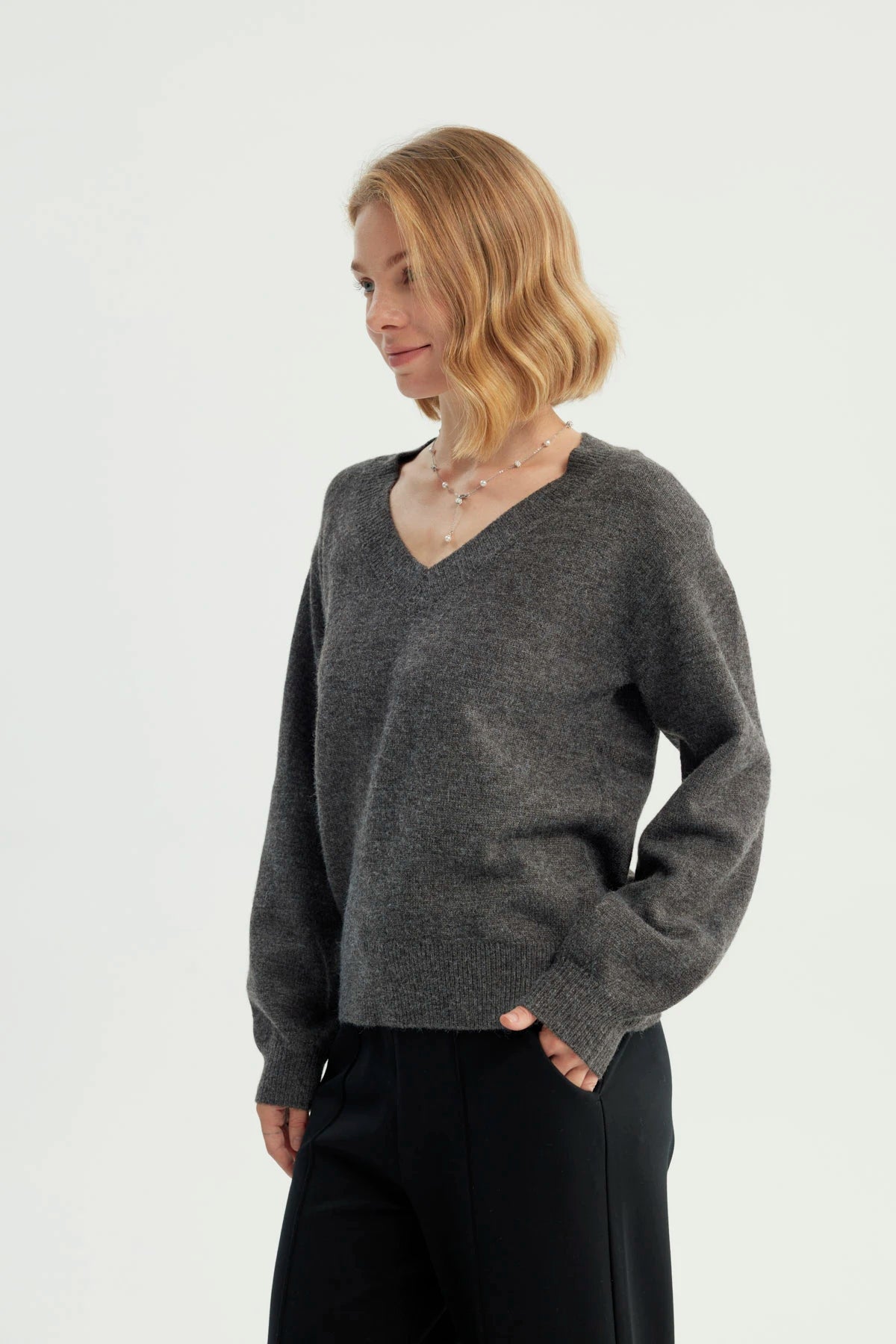 Sweater Mujer Classic Cuello V Gris Melange