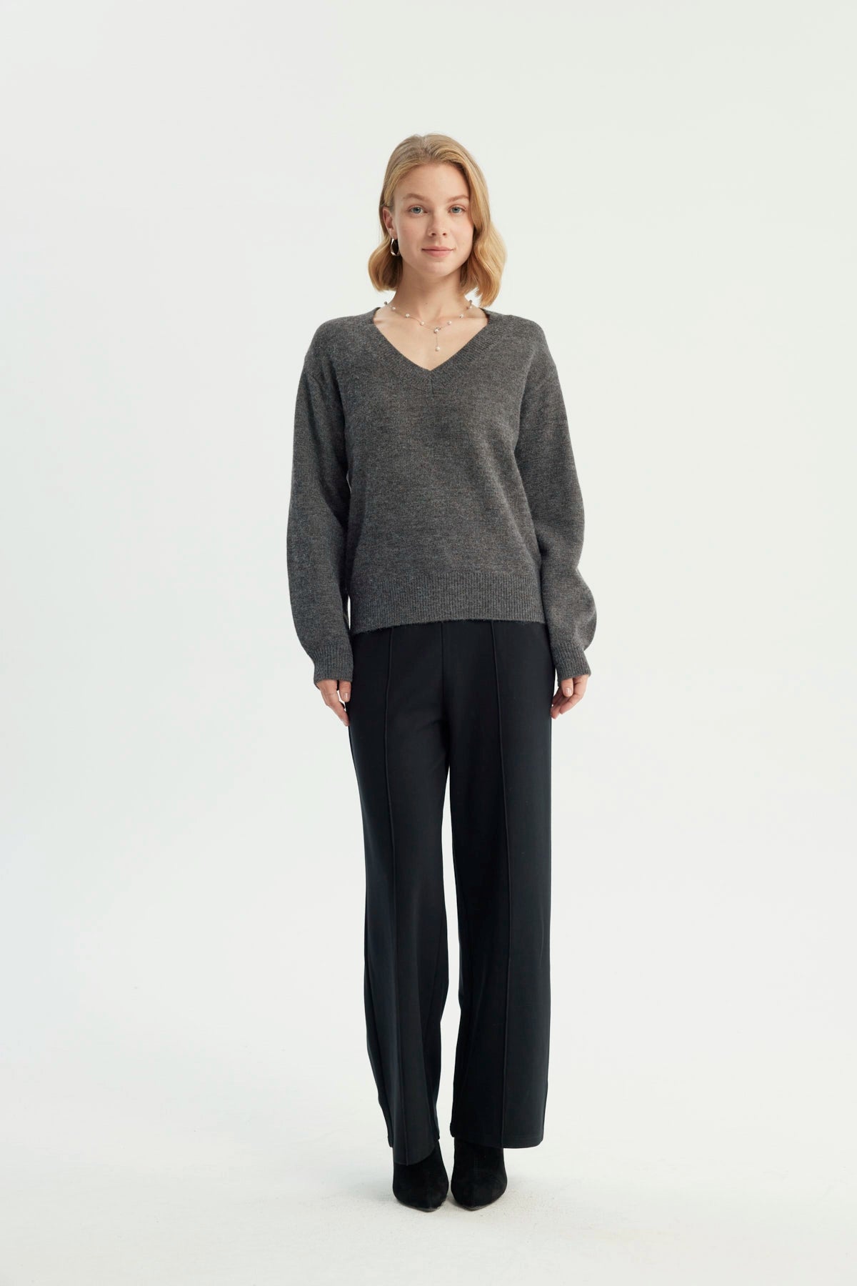Sweater Mujer Classic Cuello V Gris Melange