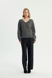 Sweater Mujer Classic Cuello V Gris Melange