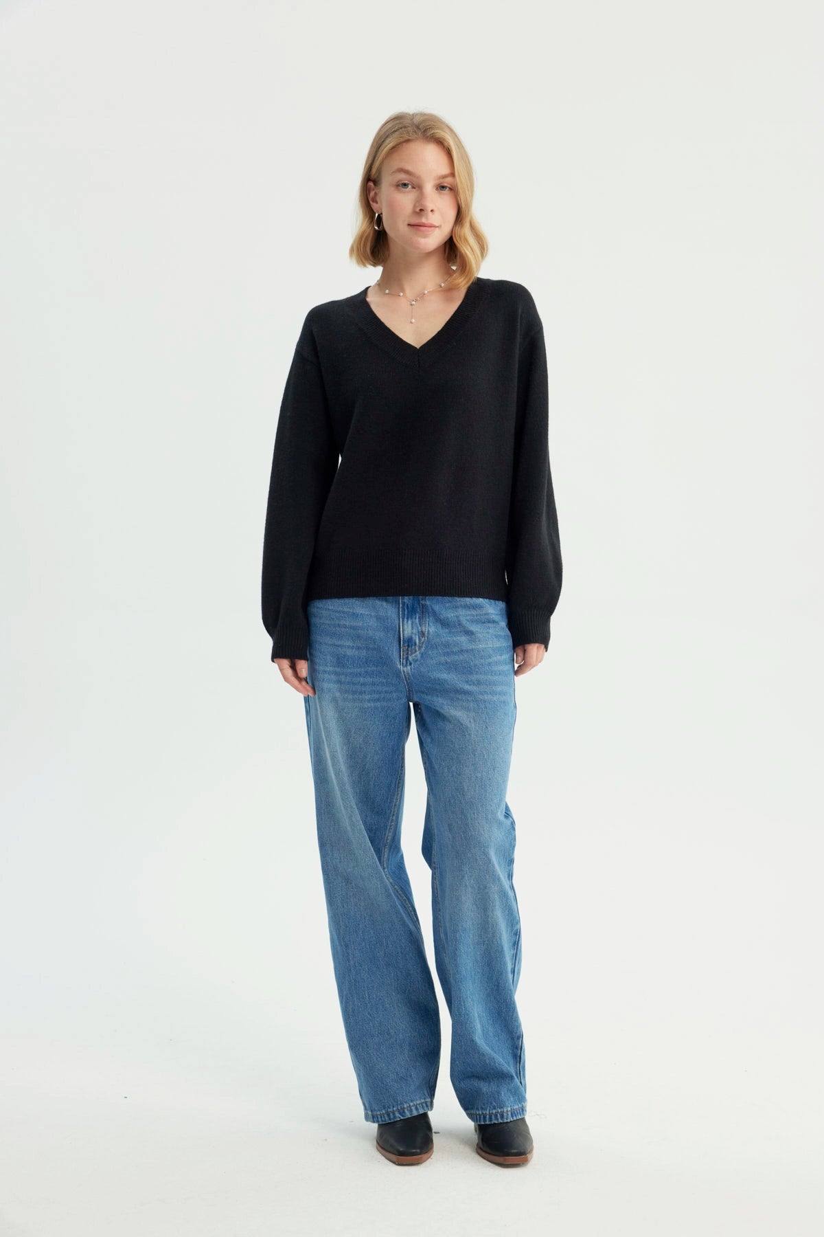 Sweater Mujer Classic Cuello V Negro