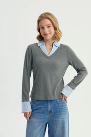 Polera Mujer Slim Gris Melange