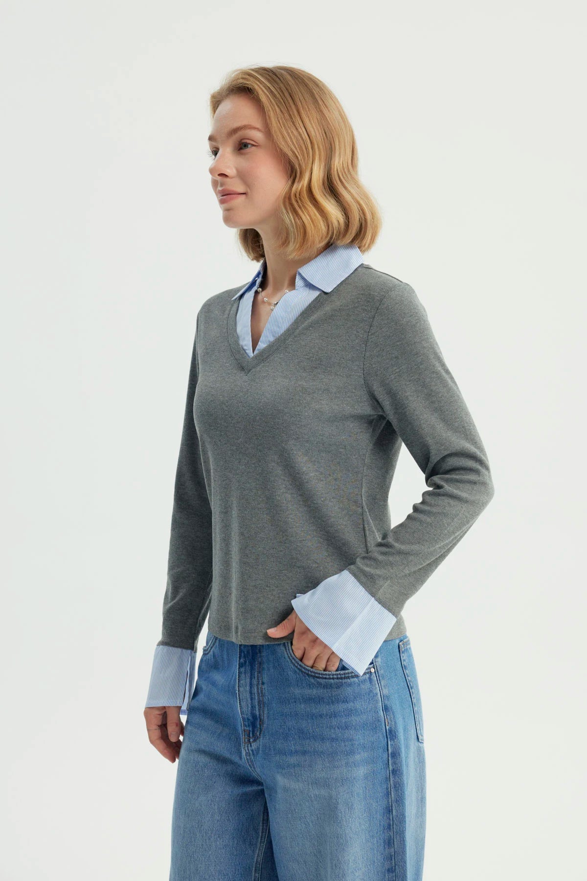 Polera Mujer Slim Gris Melange