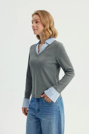 Polera Mujer Slim Gris Melange