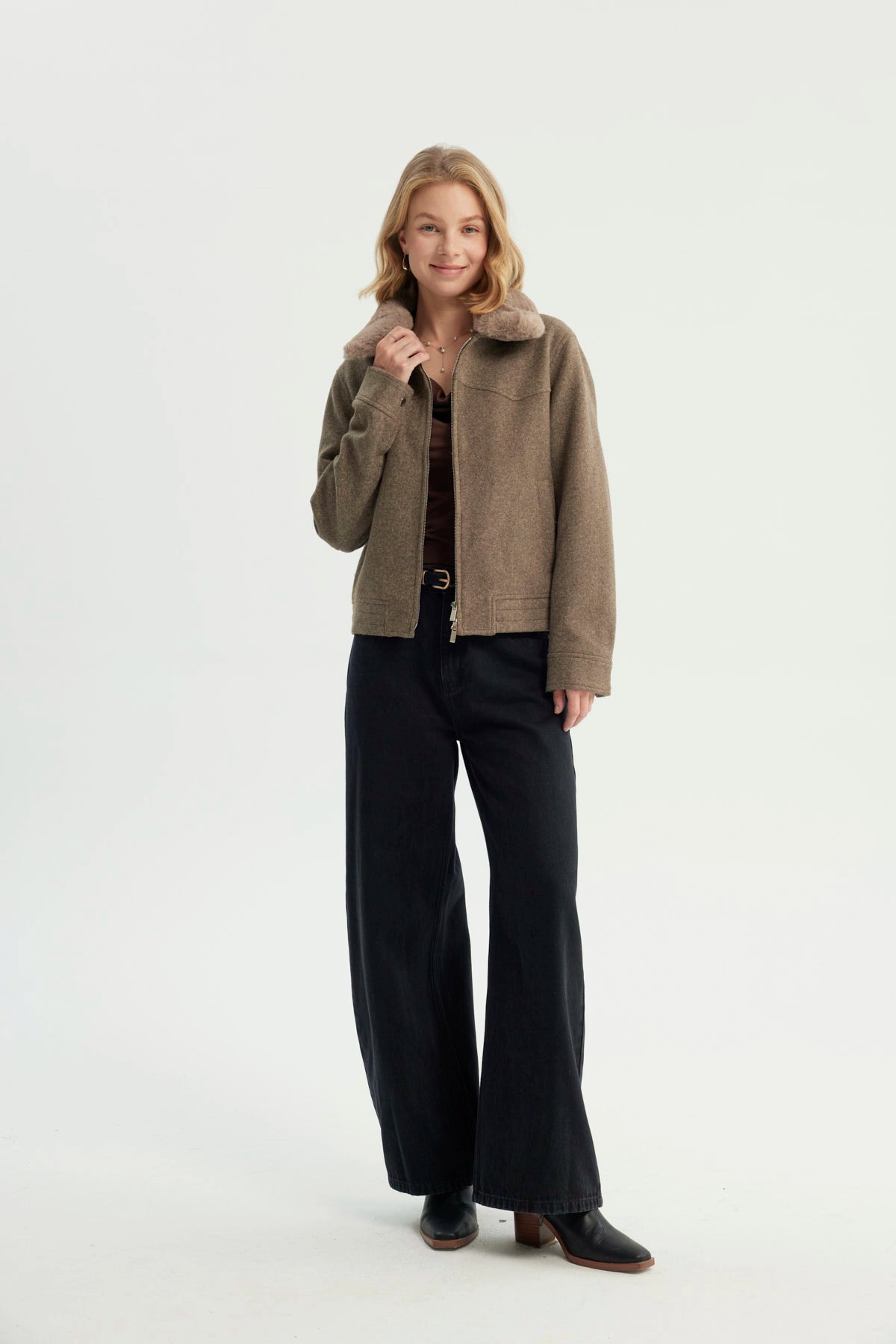 Chaqueta Mujer Regular Café
