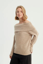 Sweater Mujer Classic Cuello Bardot Beige