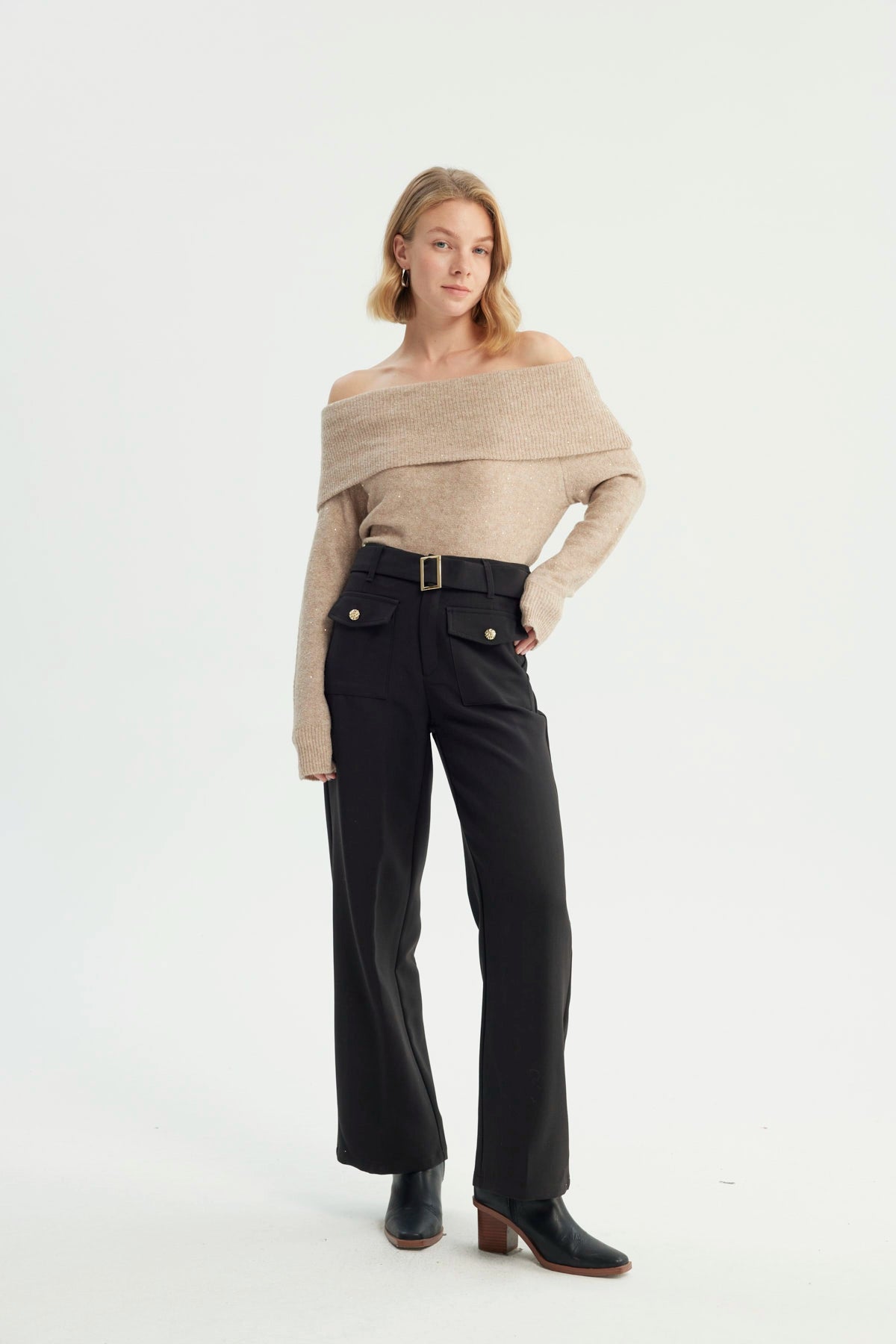 Sweater Mujer Classic Cuello Bardot Beige