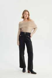 Sweater Mujer Classic Cuello Bardot Beige
