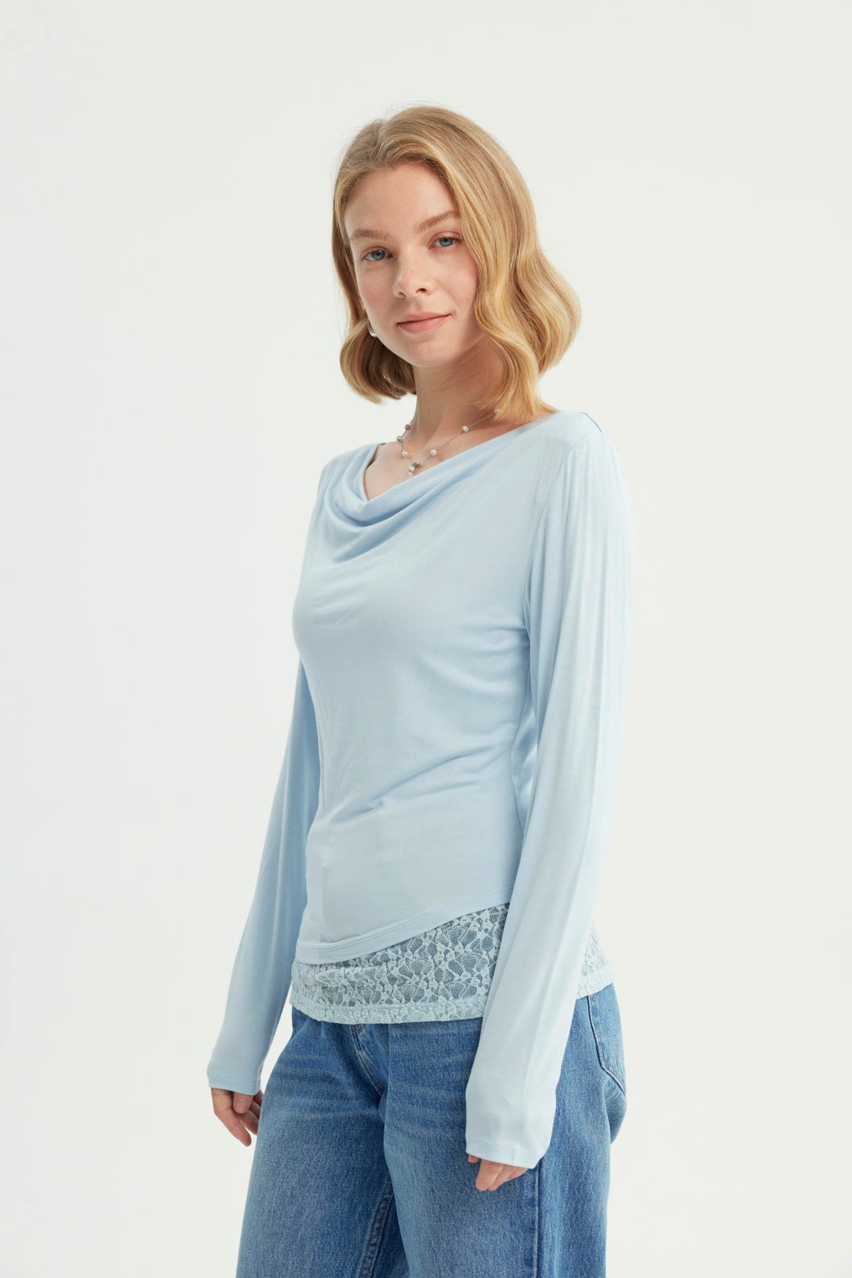 Polera Mujer Hombro Descubierto Celeste