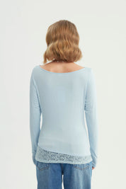 Polera Mujer Hombro Descubierto Celeste
