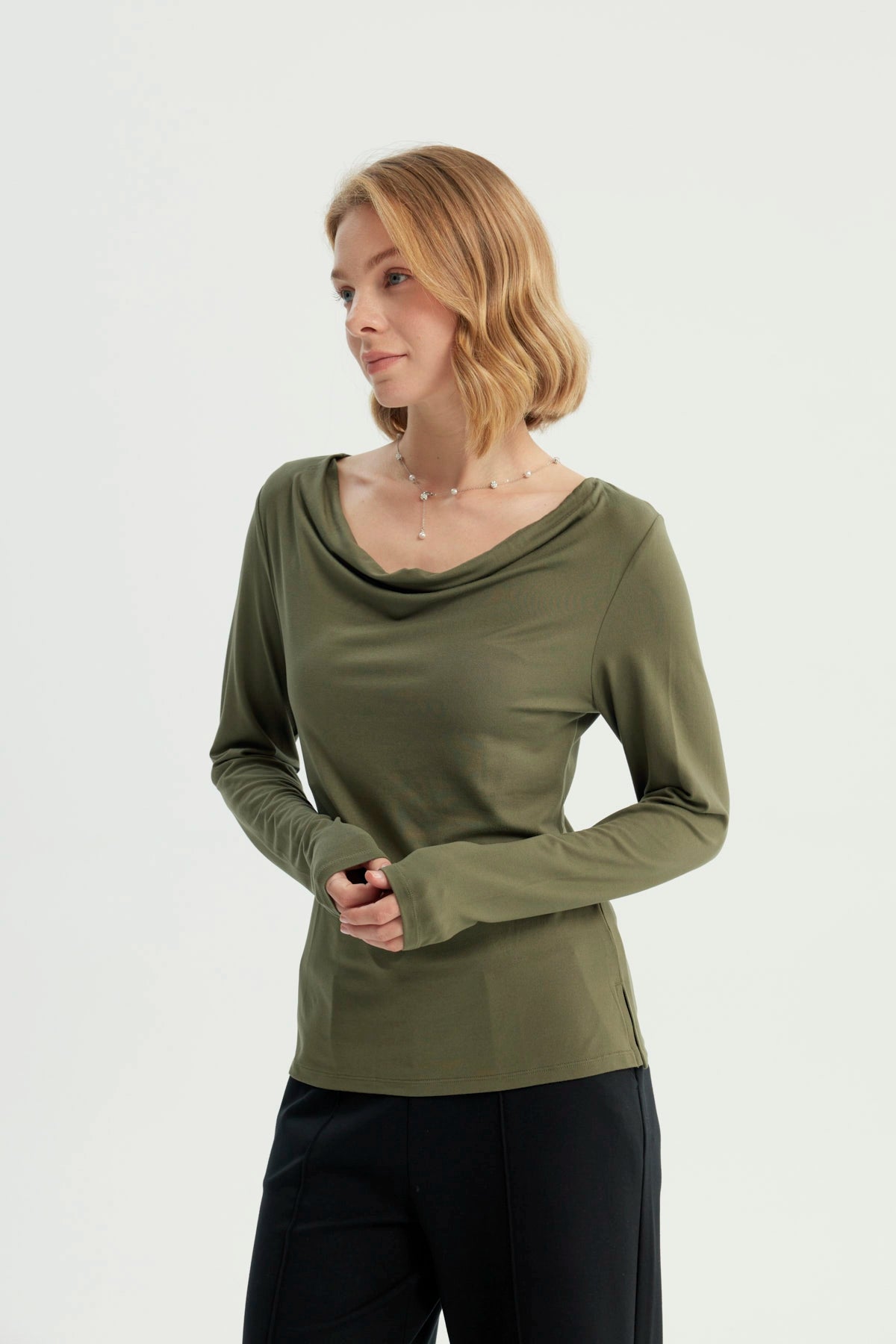 Polera Mujer Ajustada Verde Militar