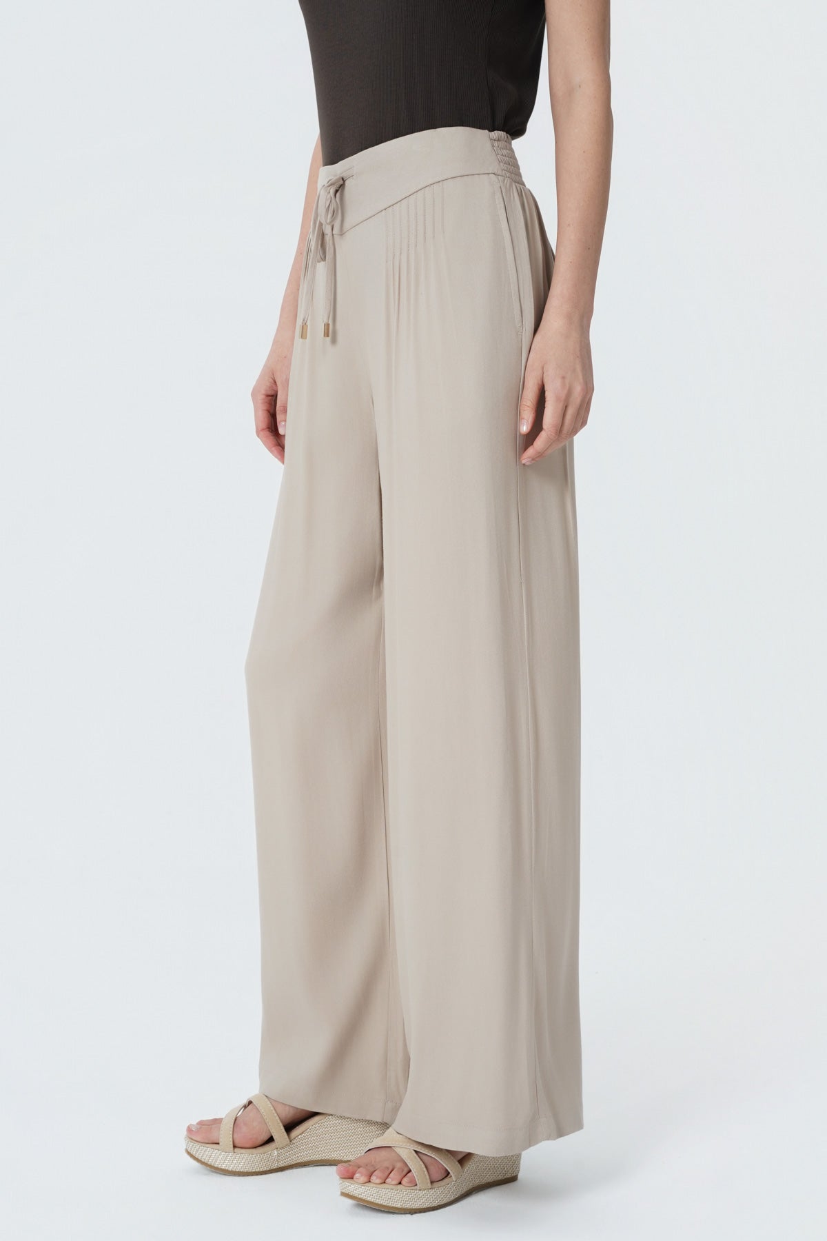 Pantalón Loose Mujer Beige Claro