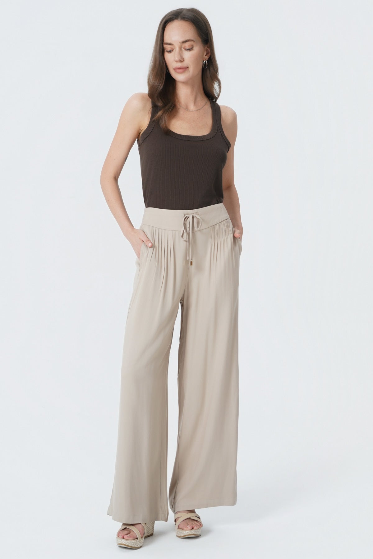 Pantalón Loose Mujer Beige Claro