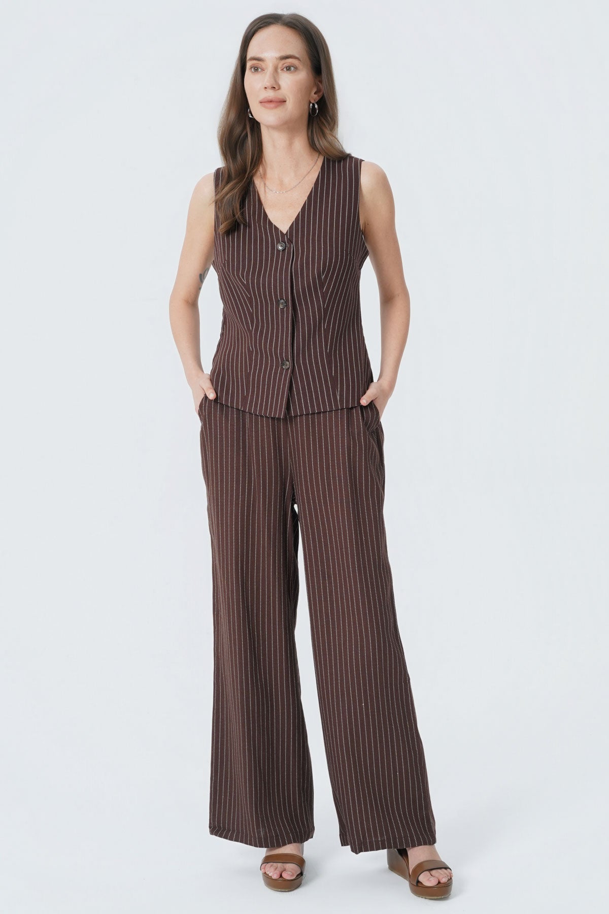 Pantalón Calce Recto Mujer Café