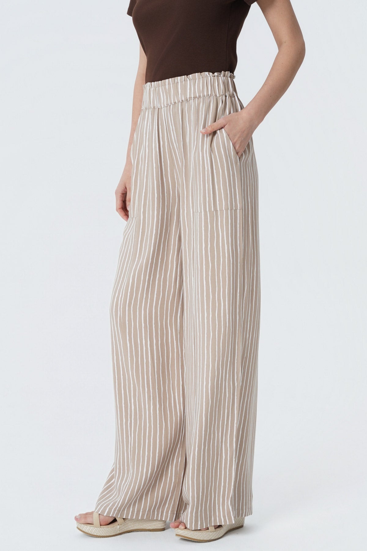Pantalón Calce Recto Mujer Beige