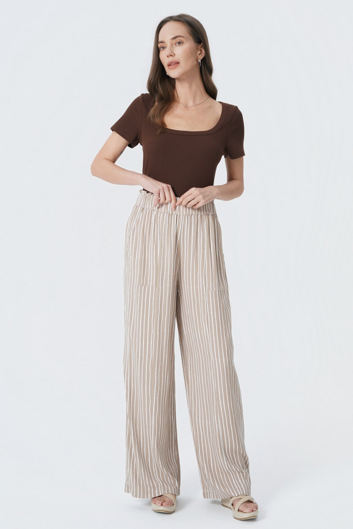 Pantalón Calce Recto Mujer Beige