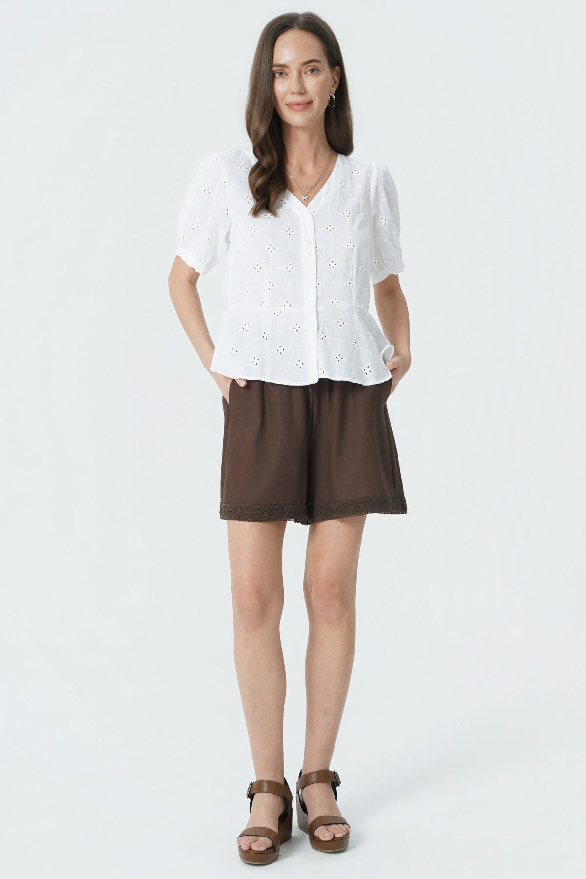 Short Boho Amplio Mujer Café Oscuro