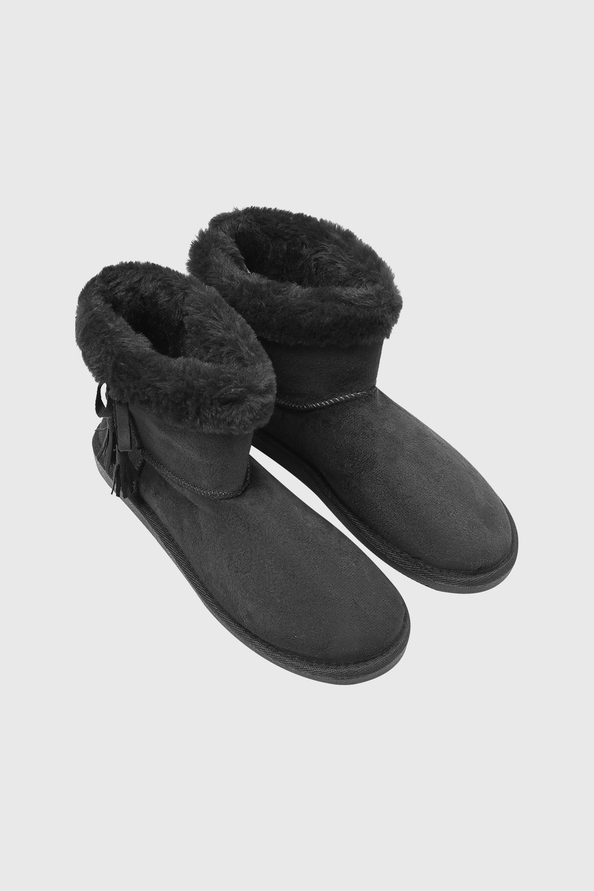 Pantuflas casuales para mujer en color marengo con interior de peluche negro sin estampa visibles y diseño liso