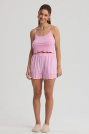 Pijama Mujer Crop Rosado