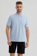 Polera Hombre Slim Cuello Camisero Celeste