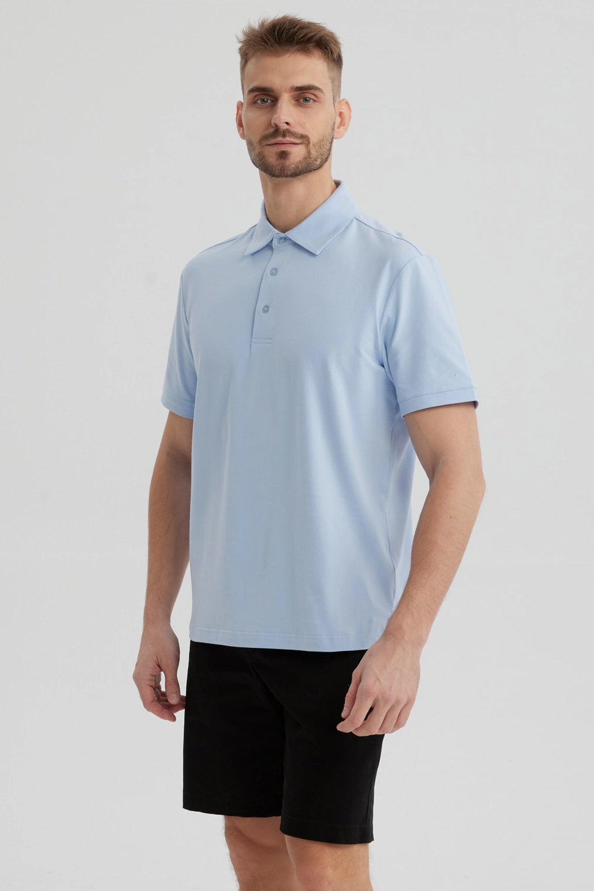 Polera Hombre Slim Cuello Camisero Celeste