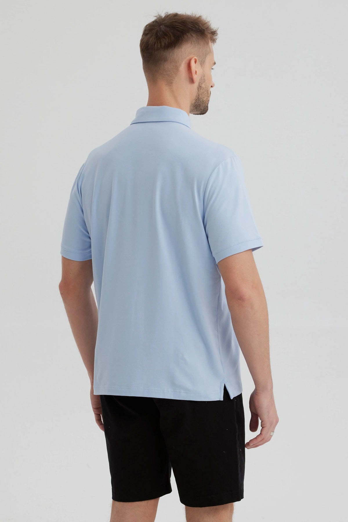 Polera Hombre Slim Cuello Camisero Celeste