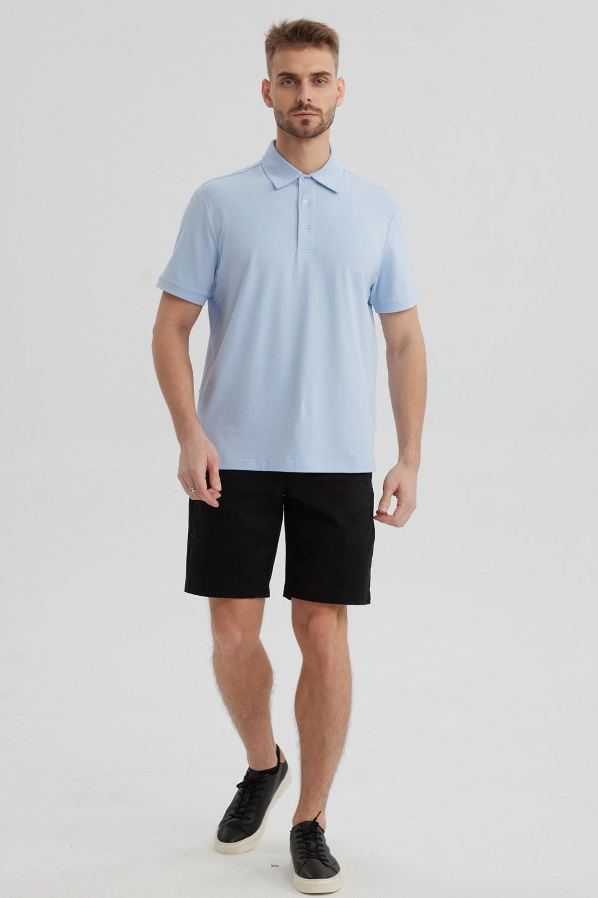 Polera Hombre Slim Cuello Camisero Celeste