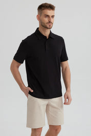 Polera Hombre Slim Cuello Camisero Negro