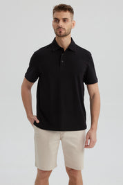 Polera Hombre Slim Cuello Camisero Negro