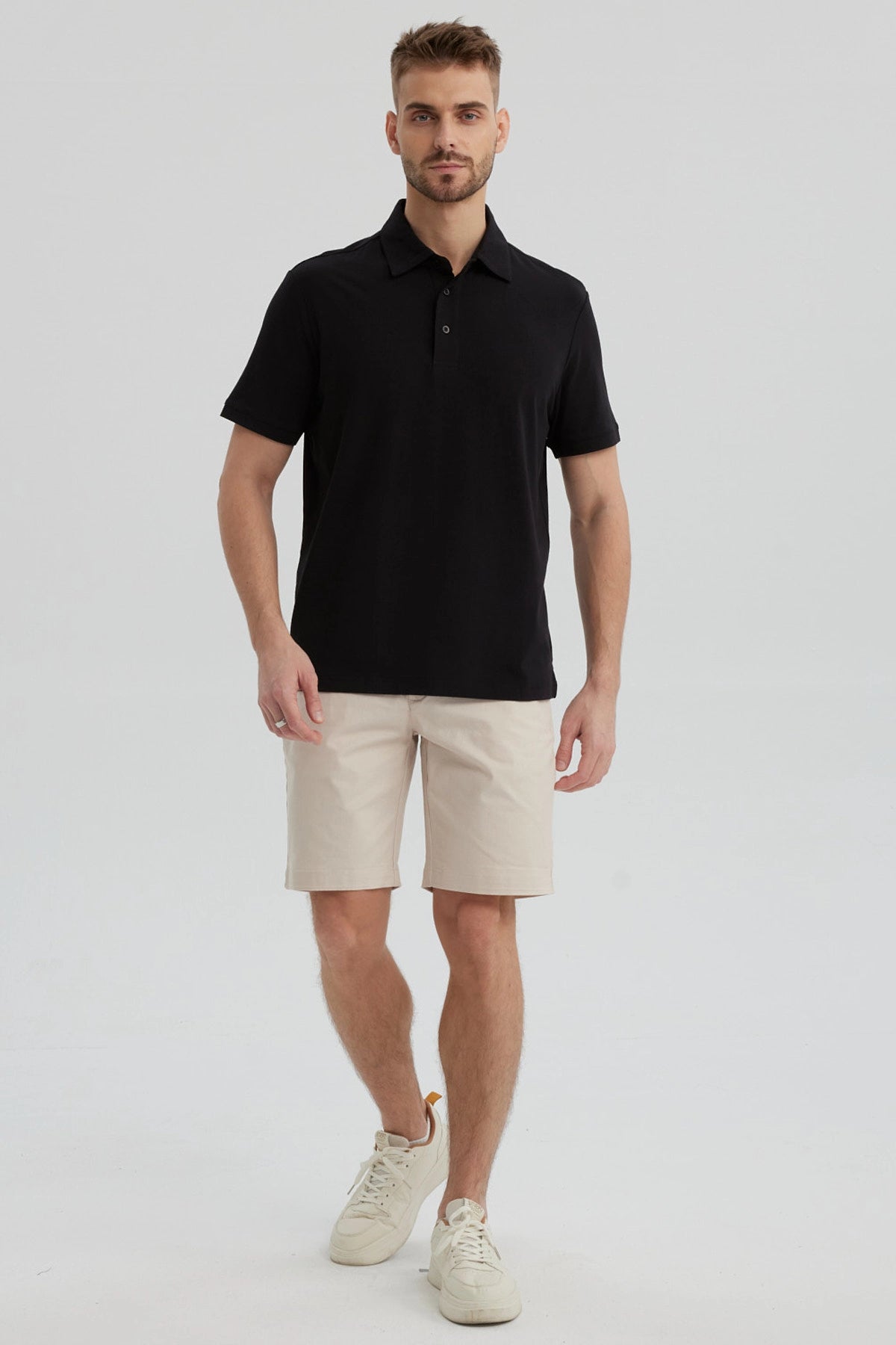 Polera Hombre Slim Cuello Camisero Negro