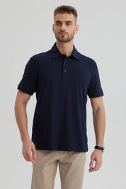Polera Hombre Slim Cuello Camisero Azul Marino