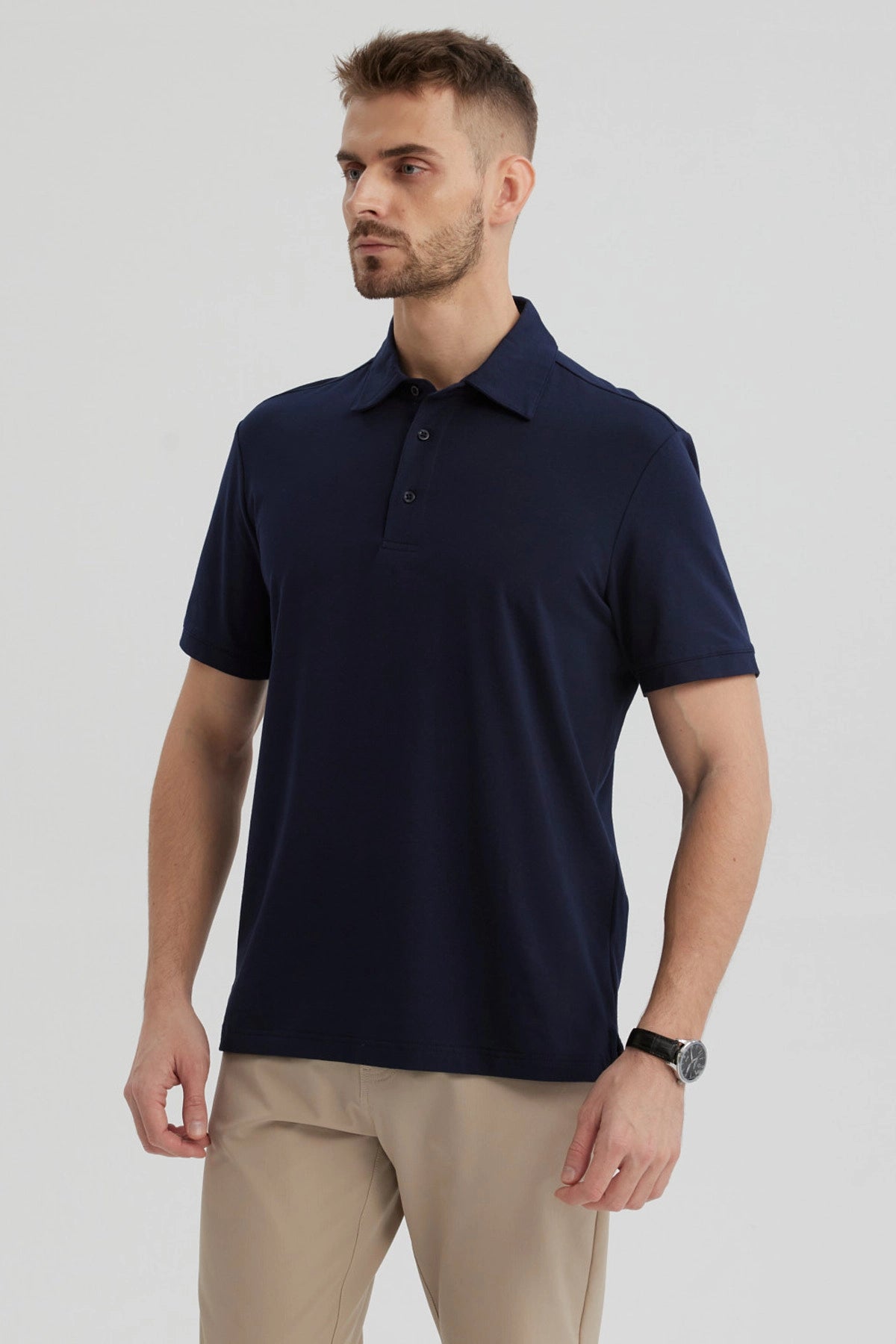 Polera Hombre Slim Cuello Camisero Azul Marino
