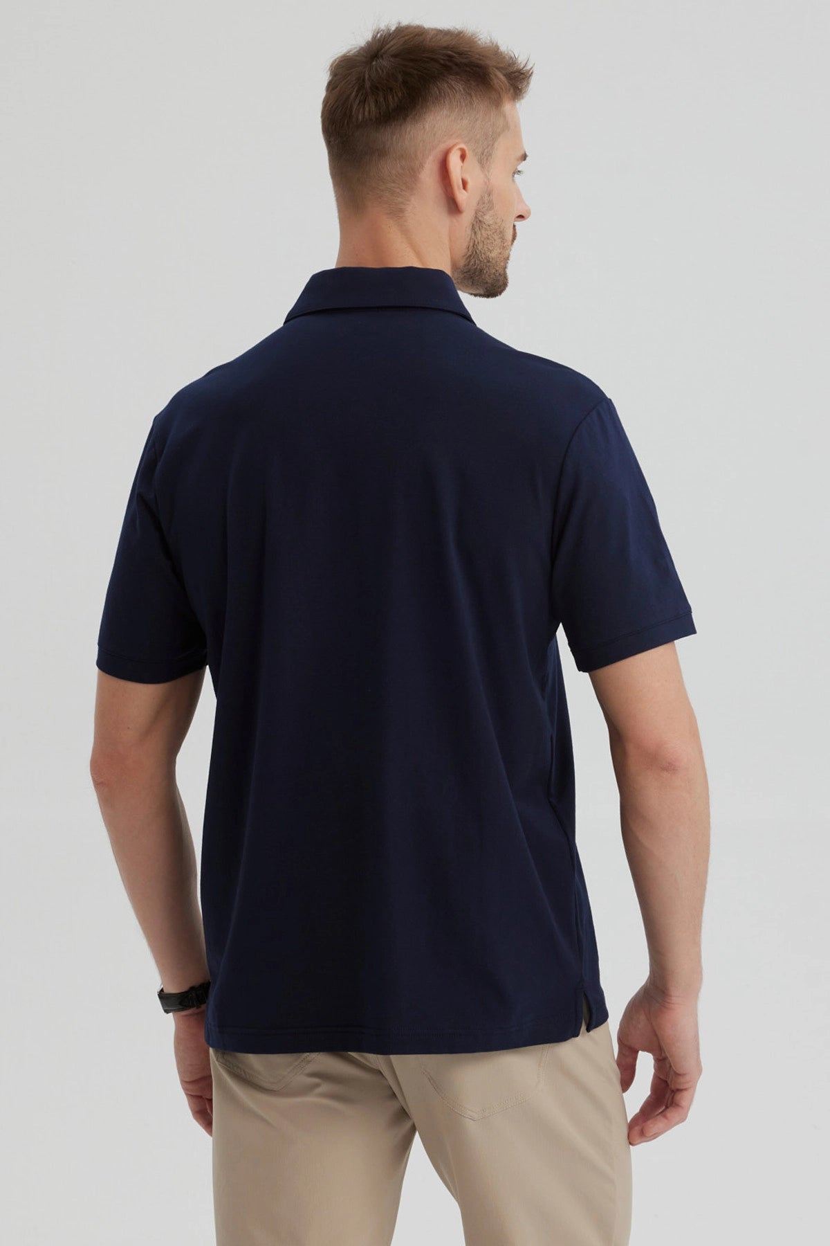 Polera Hombre Slim Cuello Camisero Azul Marino