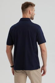 Polera Hombre Slim Cuello Camisero Azul Marino