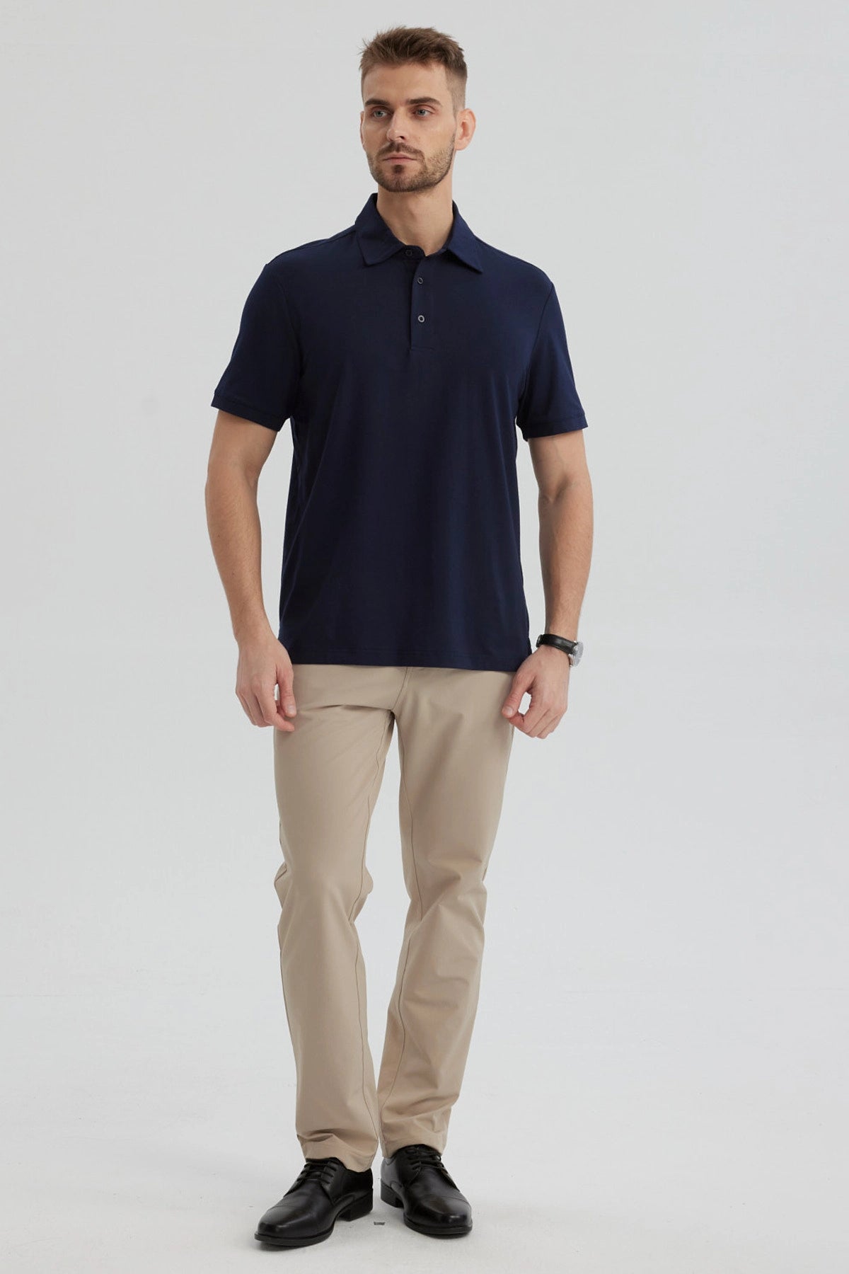 Polera Hombre Slim Cuello Camisero Azul Marino