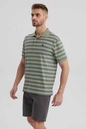Polera Hombre Cuello Camisero Verde