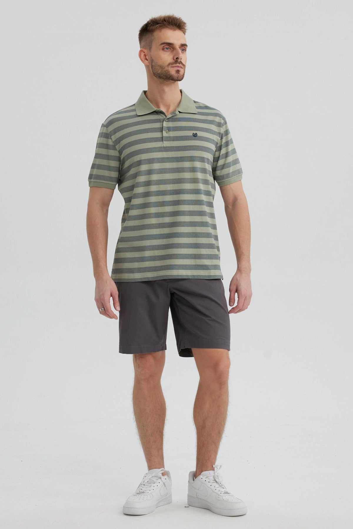 Polera Hombre Cuello Camisero Verde