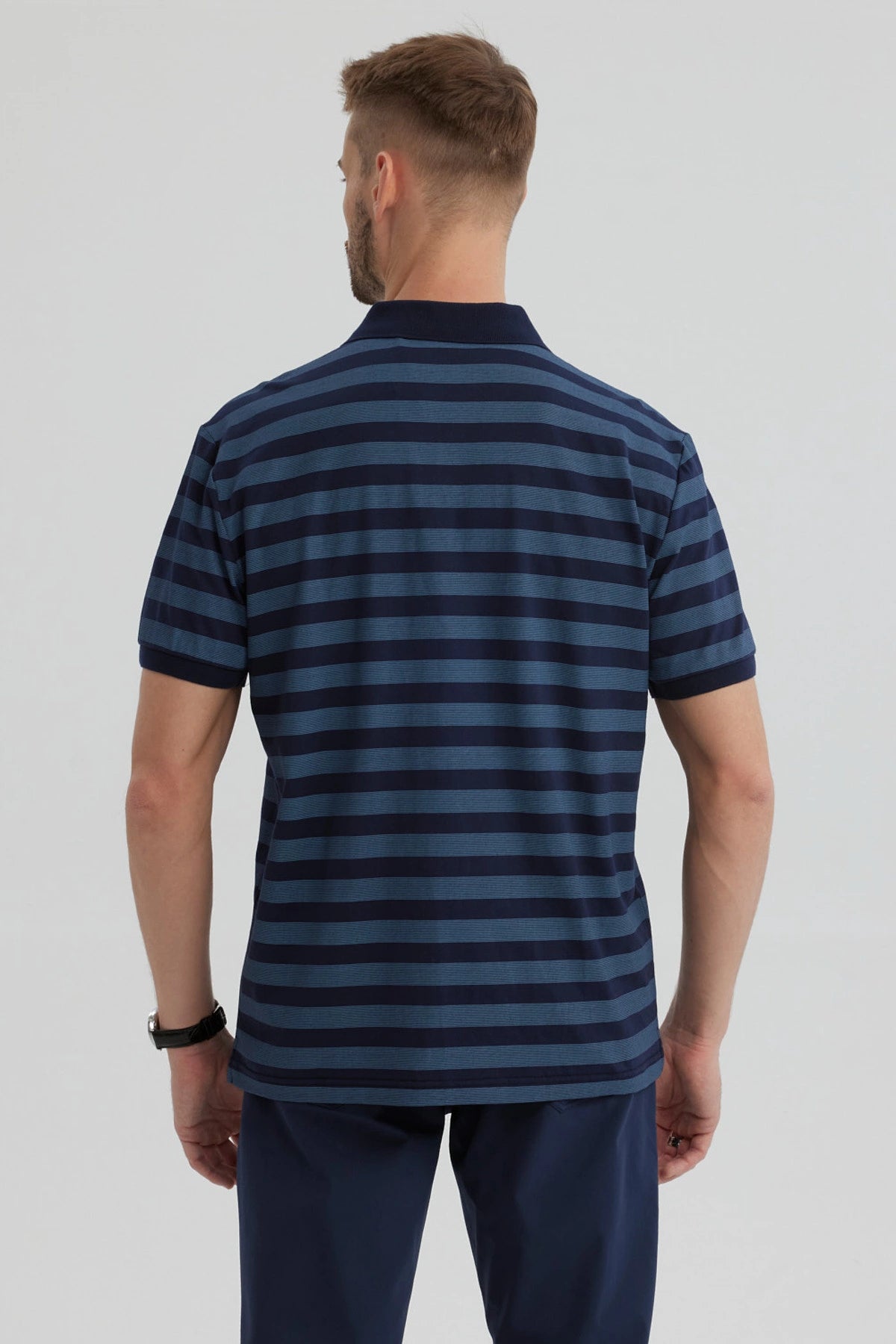 Polera Hombre Cuello Camisero Azul Marino
