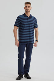 Polera Hombre Cuello Camisero Azul Marino