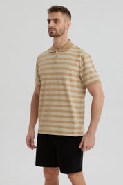 Polera Hombre Cuello Camisero Beige
