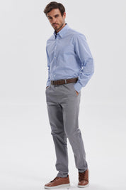 Pantalón Hombre Chino Cinturón Gris Claro