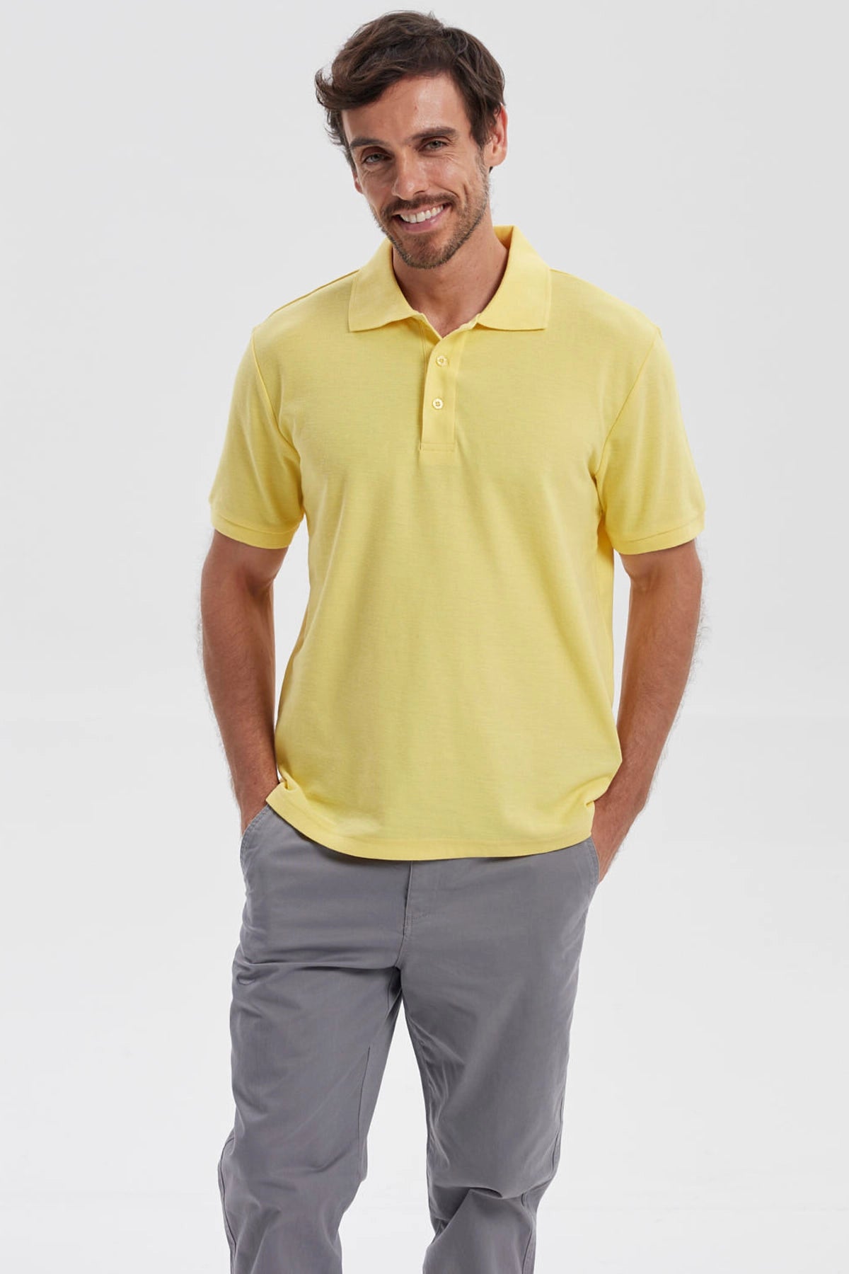 Polera Hombre Pique Básica Lisa Amarillo
